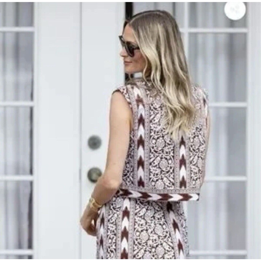 Julia Amory Cocoa Island Ikat   Shell XL Top Brown/White